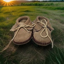Infant Moccasins 4.5" No Size Available Brown Suede Fringe Moccasins