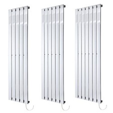 Electric Designer Radiators Chrome Vertical Fixed Temp Flat Panel 1850mm(h)