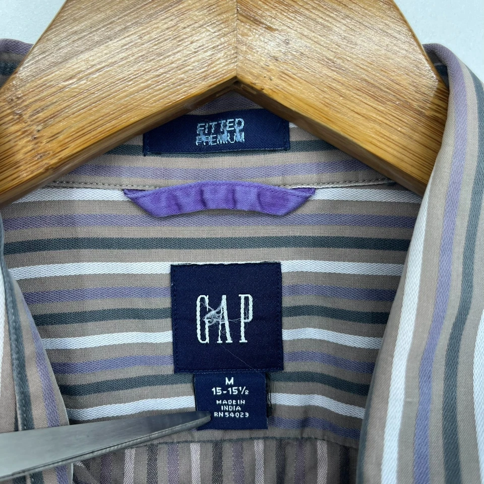 Gap Long Sleeve Button Shirt Men's M Gray Purple Vertical Striped Vtg Y2K Cotton - Image 4 of 4
