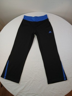Adidas Womens ClimaCool Athletic Pants Small Black Blue Yoga Flare Pants P13406