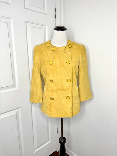 Giacca Tory Burch pelle scamosciata burrosa morbida GIALLA taglia 8 leggera manica 3 4