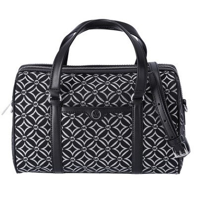 Michael Kors Jet Set Medium Duffle Bag Black Silver Logo Silver Metallic