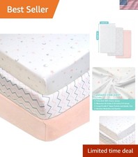 3 Pack 100 Natural Cotton Fitted Crib Sheets 52" x 28" - Soft, Breathable, H...