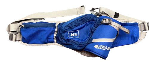 REI Single Shot Wander Gürteltasche Tasche blau grau verstellbarer Riemen Reißverschluss Pack