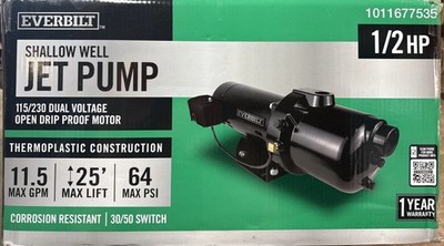 Everbilt 1/2 HP Shallow Well Jet Pump 1011677535.  ***Read  Description***