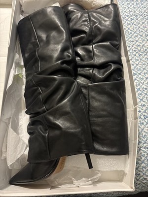 Schutz Mikki Up Black Leather Knee High Slouch Stiletto Pointed Toe Boots 7.5B
