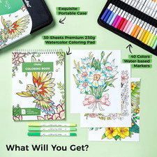 Adult Coloring Book 30 Patterns 40 Colors Paper-Friendly Markers 230Gsm Bleeding