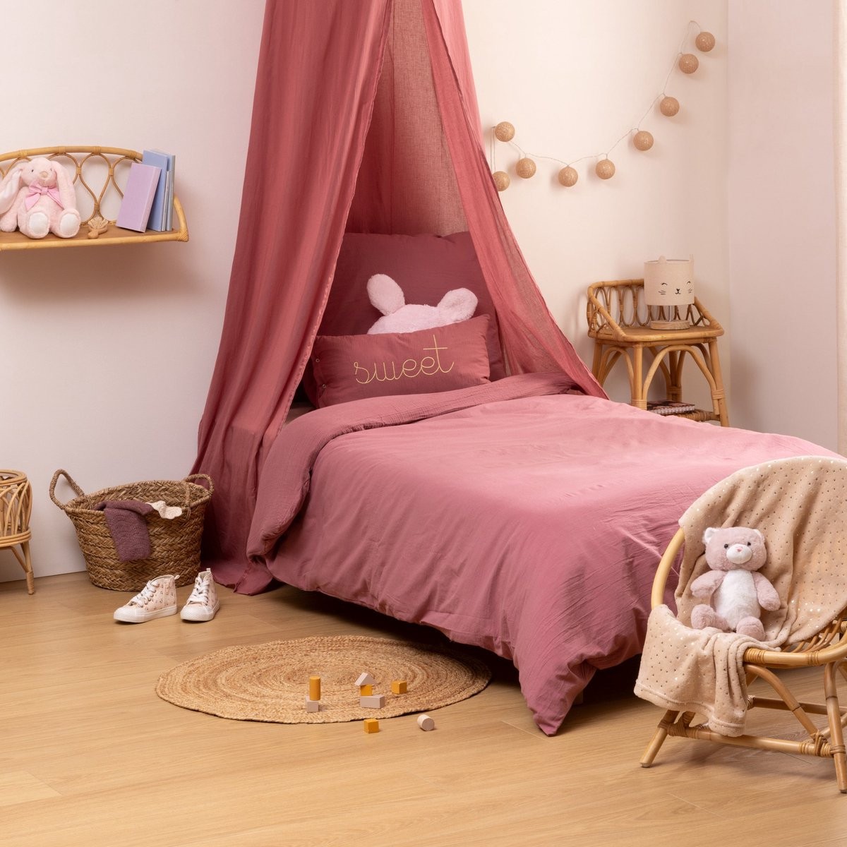 Parure de lit 140x200 fille ado housse de couette rose antique Lili