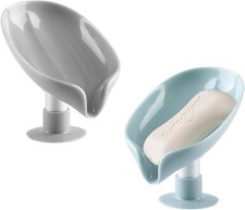 2 Pack Leaf-Shape Self-Draining Soap Holder Strong Suction Cup No Drill Soap