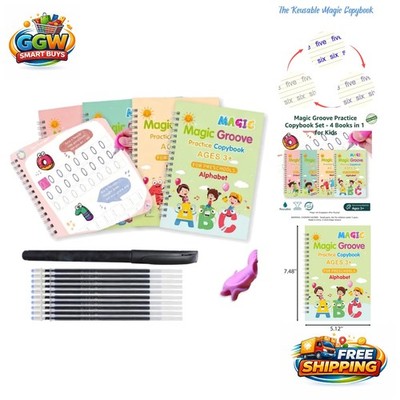 Reusable Grooved Writing Workbook Set: Alphabet & Numbers for Early Learners
