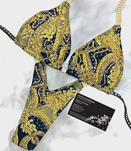 Black & gold embossed figure/physique competition suit