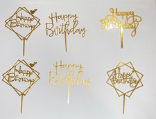 Gold Birthday Cake Topper, 6pcs Acrylic Toppers Happy