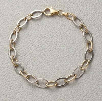 7'' Alternating Oval Link Chain Bracelet Real 10K Two-Tone Yellow White Gold