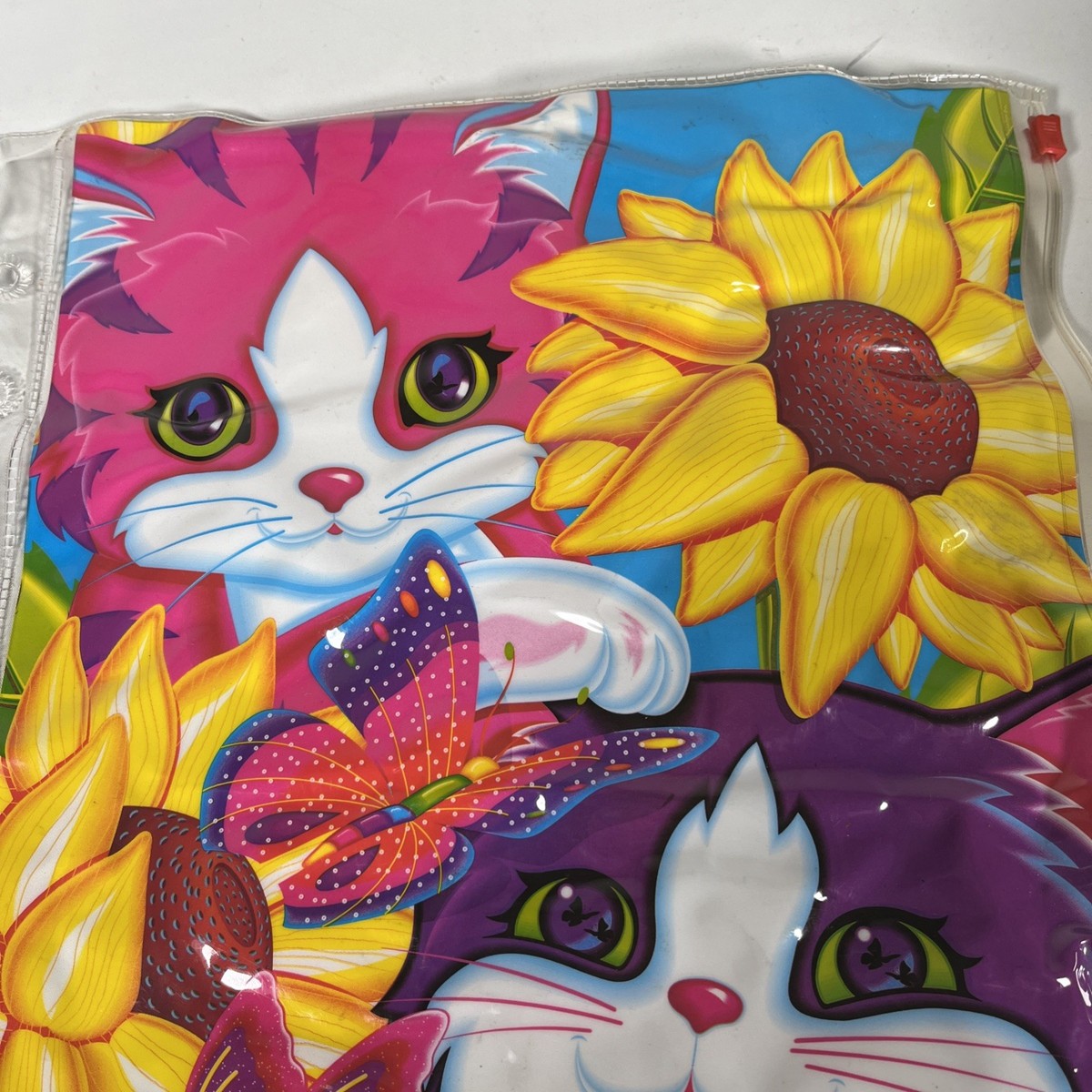 Vintage Lisa Frank Sunflower Cat Kittens Zipper 3 Ring Binder w