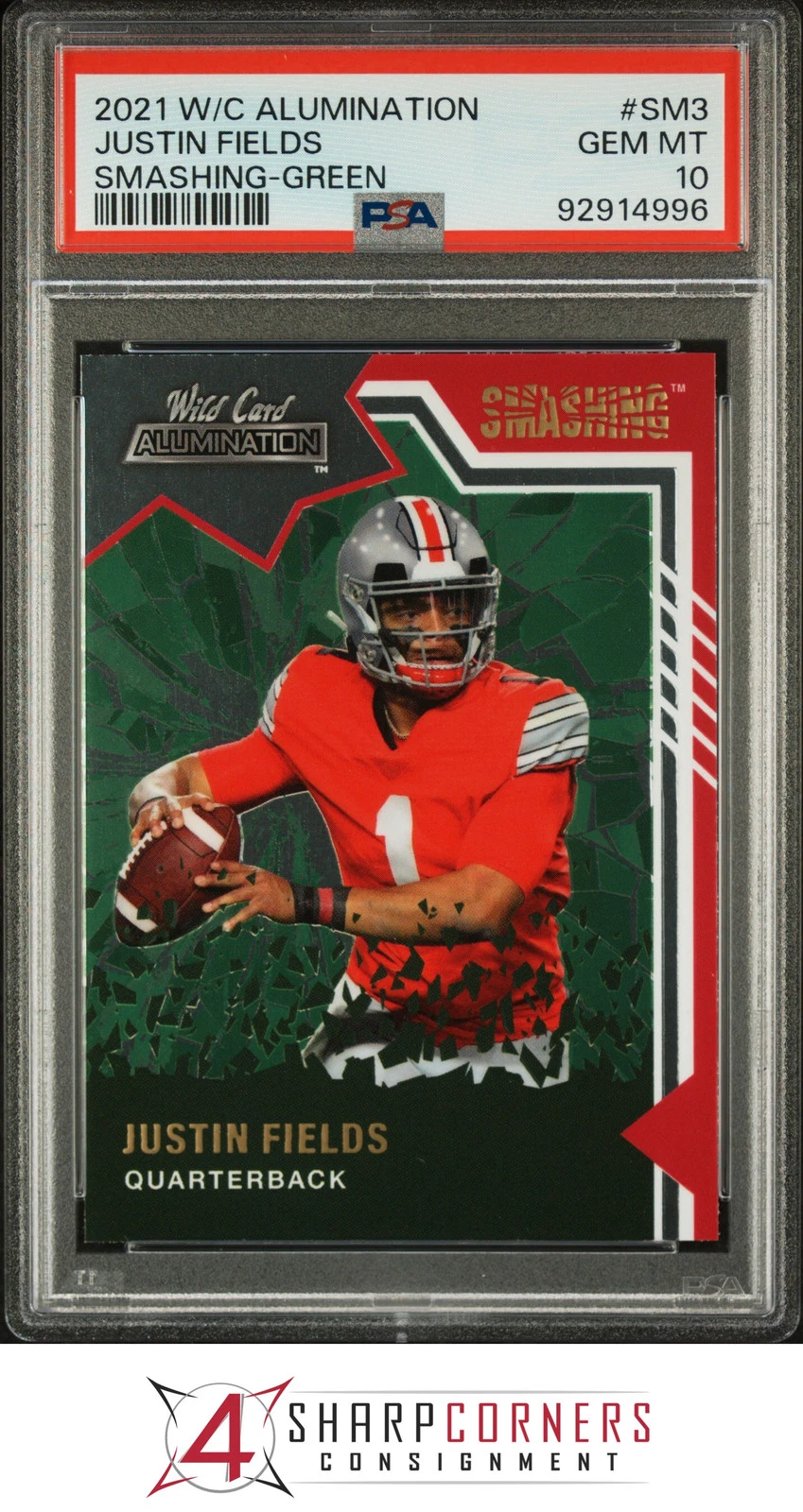 Justin Fields Wild Card Alumination Smashing #SM3 Green