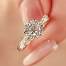 925 Sterling Silver Engagement Ring Women Crystal Wedding Promise Jewellery Gift