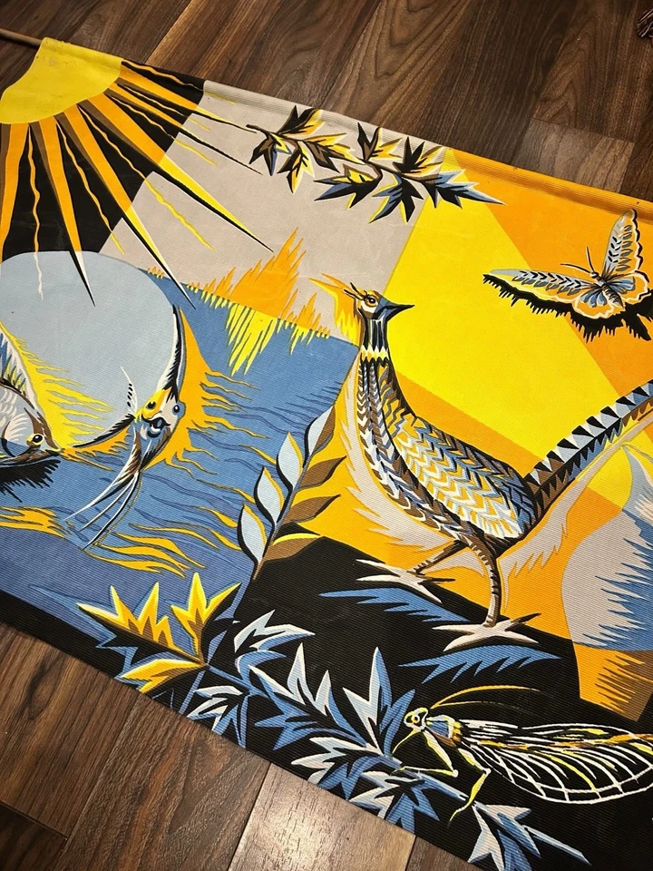 ROGA Tapisserie imprimée PHOEBUS 1950 1960 Vintage French Printed Tapestry - Photo 3/4