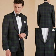 Plaid Men's Suits 2Pcs Shawl Lapel Coat Prom Single Breasted Evening Jacket