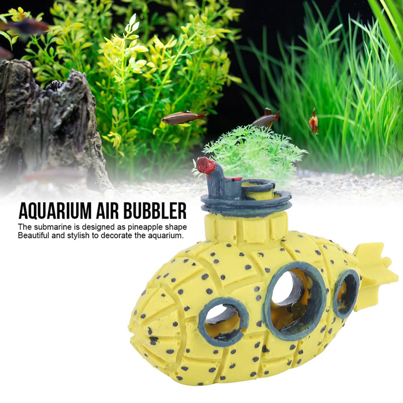 Realistic Yellow Submarine Oxygen Air Bubbler Stone Set for Fish Tank Aquarium D