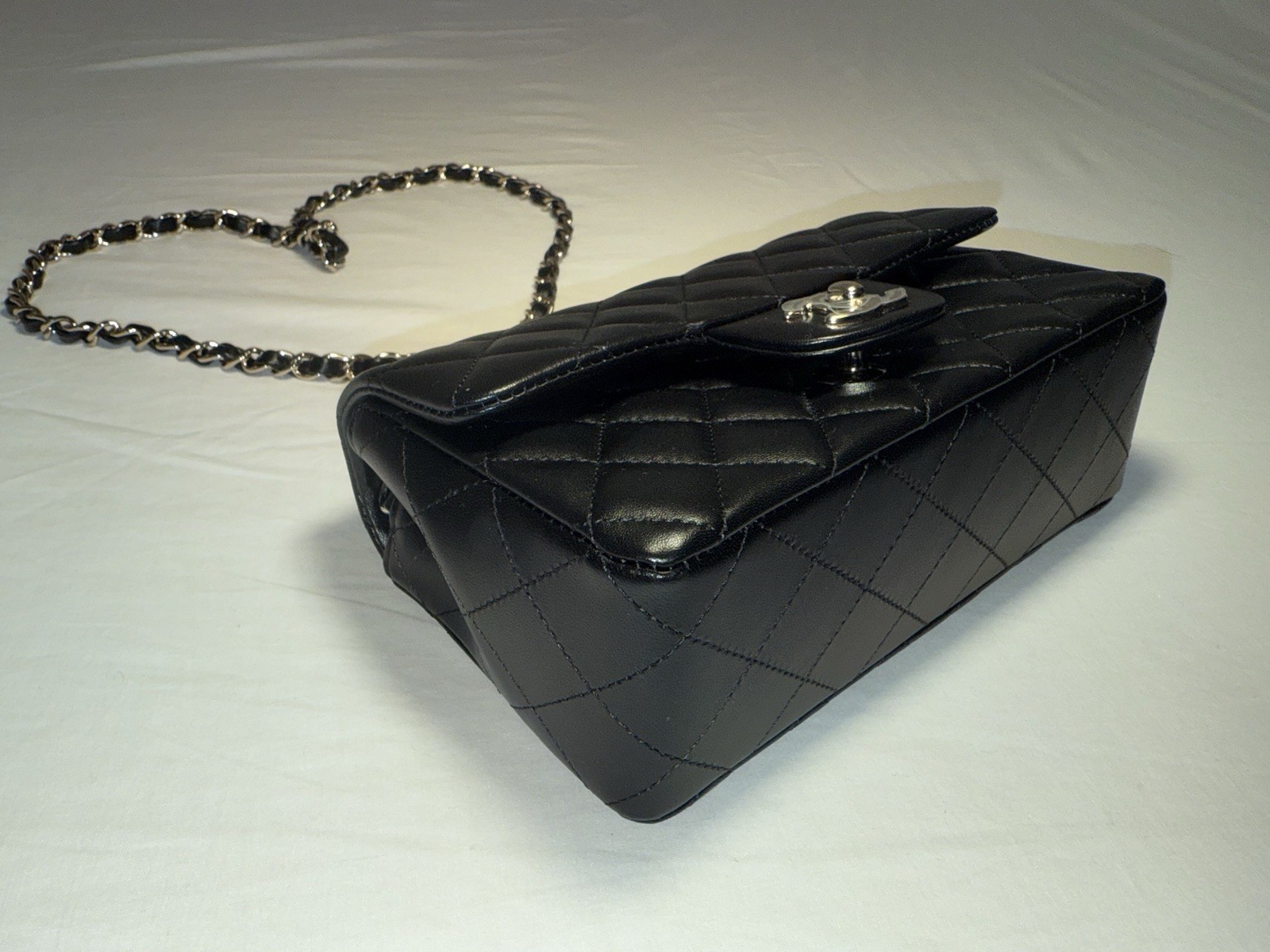 RARE CHANEL MINI FLAP BLACK LAMBSKIN CGHW FULL SET image 5
