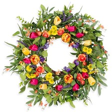 24Inch Spring Tulip Eucalyptus Wreath for Front Door Home Wall Decoration