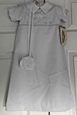New $85 Little Things Mean A Lot Boy Star of David Baby Boy Gown & Yarmulke, NB