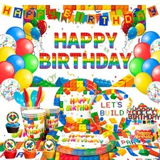 Building Blocks Party Decoration Lego Birthday Tableware Backdrop Balloon Plates