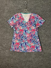 Med Couture Prints Womens Scrub Top Size Small Multi Color Short Sleeve Medical