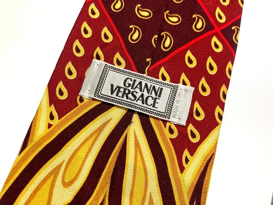 GIANNI VERSACE VINTAGE AÑOS 90 BARROCO PAISLEY CORBATA REJILLAS ITALIA DORADO MARRÓN Foto 2 de 4