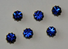 VINTAGE DARK BLUE BRILLIANT Swarovski RHINESTONES in BRASS SETTINGS 6.8mm 29ss