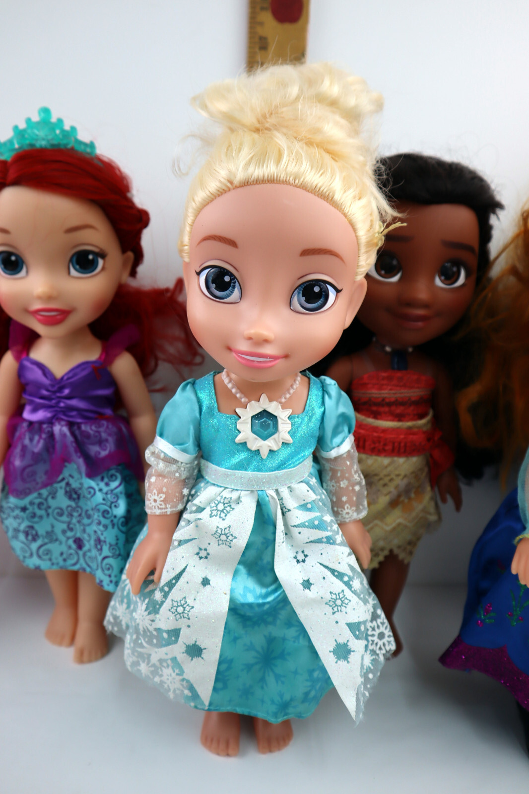 Lot of 8 Disney Toddler Princess Dolls 14”-16”H -Clothing, some w/shoes & sound