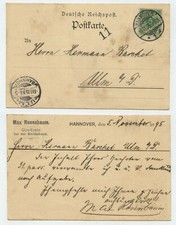 98408 - Mi.Nr. 46 - Postkarte Max Rosenbaum - Hannover 5.11.1895 nach Ulm