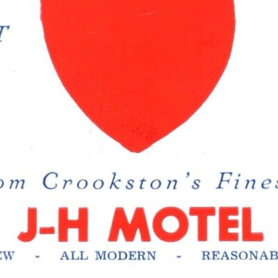 1951 Postcard, Crookston, Minnesota, J-H Motel, Red River Valley, Joe Dyrdahl-A2