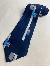 Vintage Necktie 1970's Swing Wide Neck Tie Blue Abstract Art Deco Jacquard