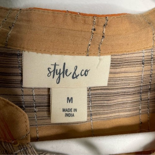 Style & Co. Printed Lace-Up Sleeveless Top Harvey Stripes Orange/Tan/Brown M - Picture 8 of 9
