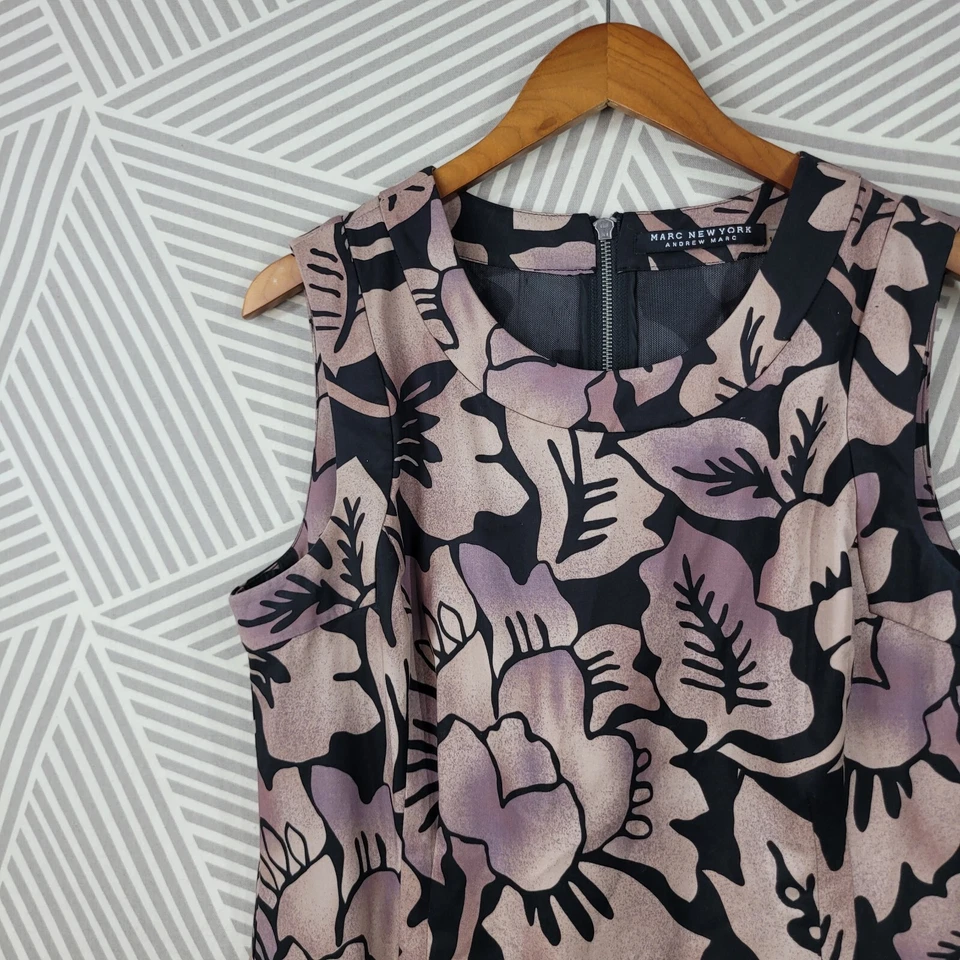 Vestido Marc New York Talla 14 Vaina Noche Clásico Carrera Floral Marrón Negro Foto 3 de 4