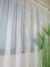 Meterware Hochwertiger Gardinenstoff Voile Qualität Muster Weiß-Silber Bleiband 