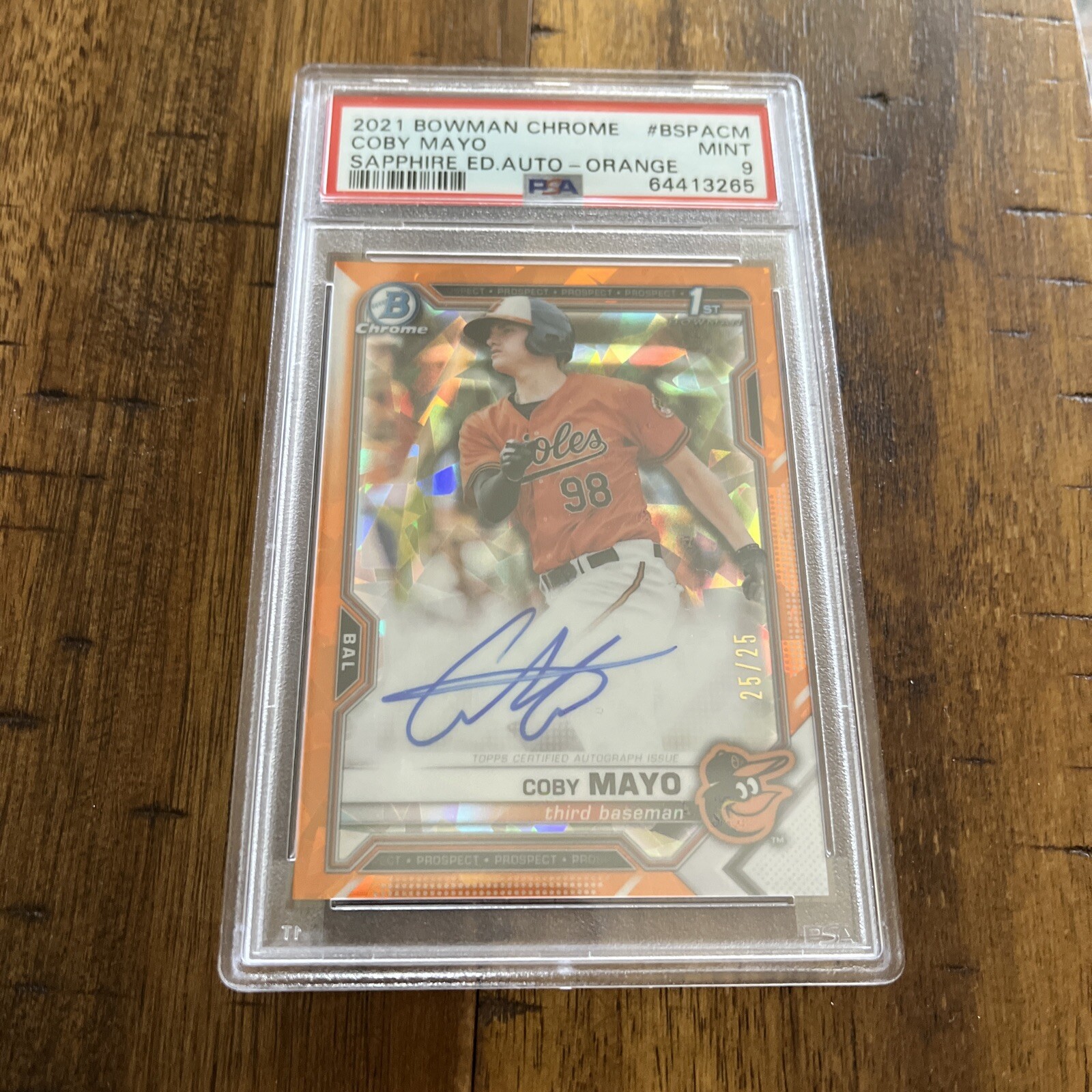 2021 Coby Mayo Bowman Chrome Auto Orange Refractor /25 PSA 9