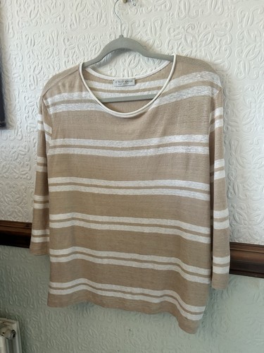 Le Tricot Perugia Linen Striped Jumper Camel And White Size Large - Picture 4 of 8