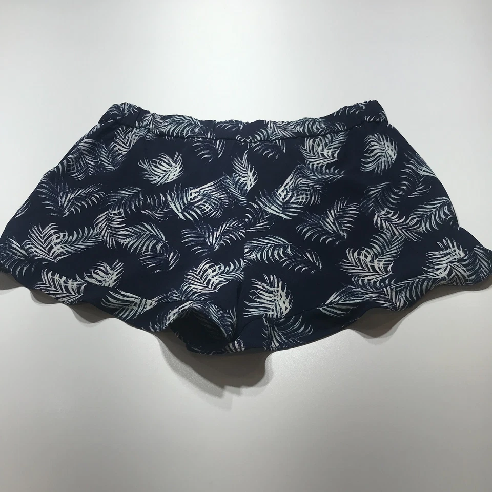 Maison Jules 短裤女式大号蓝叶印花热带波西米亚荷叶边下摆 — 第 2/4 张图片