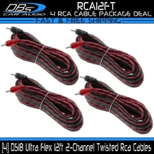 4 DS18 12 ft 2 Channel RCA Cable Shielded Twisted Audio Signal Dual Interconnect
