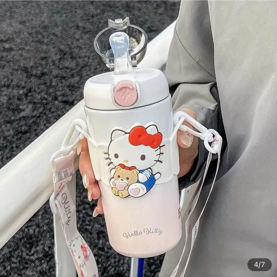 Termo Hello Kitty Sanrio 30 oz aislante acero Kawaii botella de agua con correa Foto 2 de 4
