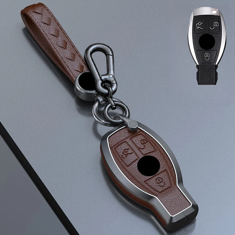 Zinc Alloy Leather Car Key Fob Case Cover For Benz GLC CLA SLK GLK CLS AMG GLA Foto 3 de 4