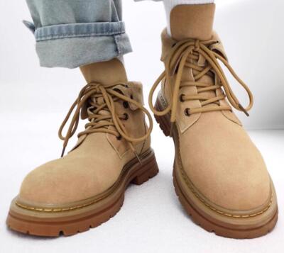 Casual Men's British Round Toe Lace Up Ankle Boots Suede Winter Warm Shoes	