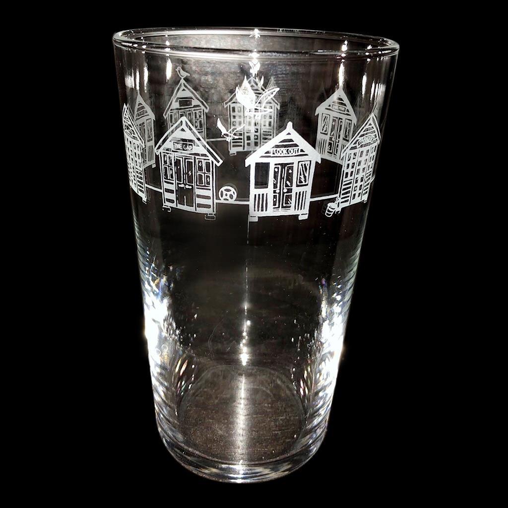 Beer Pint Glass Etched Decorative Holiday Drinking Gift For Him Beach Huts