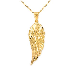 10k Yellow Gold ANGEL WING Pendant Necklace Size Small