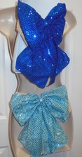 Lot of 10 SEQUIN BOWS PIN ON BACK BUSTLE DANCE TAP ACCESSORY BLUE royal/sky 