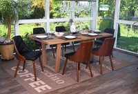 6Er-Set Stuhl HWC-A75, Esszimmerstuhl, Bugholz Walnuss-Optik, Kunstleder Schwarz