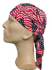 THERMO-COOL COOLING DOO-RAG/TIE HAT - STARS  STRIPES FLAG - MADE IN USA
