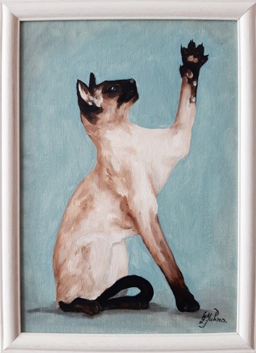 Siamkatze Gemälde Haustier Original Kunst gerahmt 12 mal 9 Katze blaue Augen Ölgemälde - Bild 2 von 9